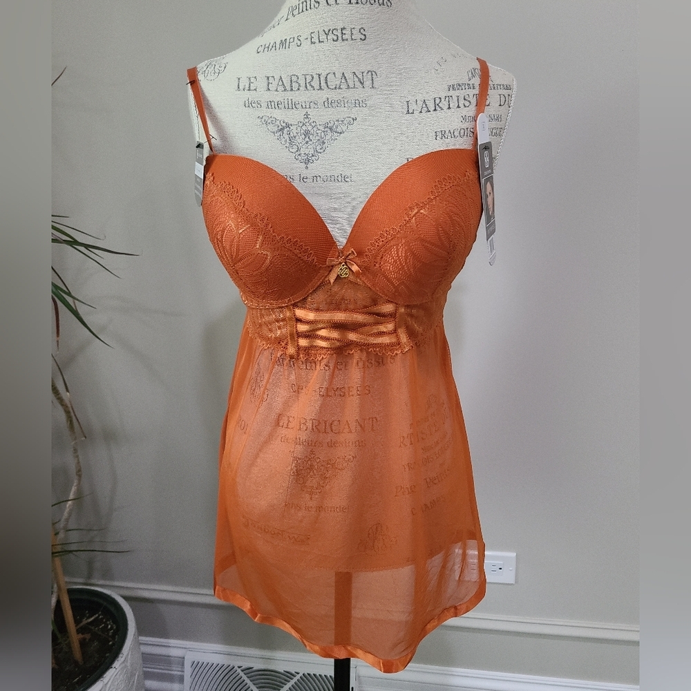 NWT Daisy Fuentes Elegant Orange Lace Babydoll Sz.XL - Picture 1 of 15